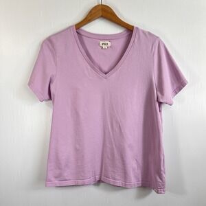 Pact Organic Cotton Shirt Womens Size Large V-Neck Short Sleeve Purple *FLAW*